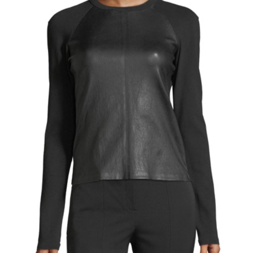 Theory Crewneck Combo Raglan Bristol Leather Top